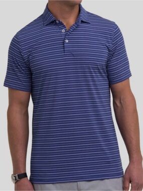 Ahead Men's Blue Stripe Polo Shirt - Classic Short Sleeve size S